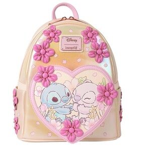 Disney Loungefly  Stitch & Angel Cherry Blossom Heart Mini Backpack NWOT.